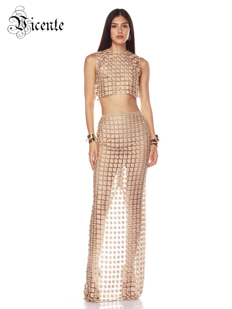 Crop Top Crochet - Stylowy beżowy krótki top bez rękawów