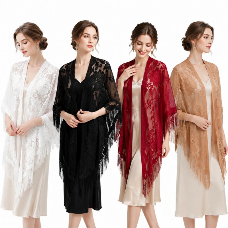Kimono Sheer Floral - Koronkowa chusta damska z haftem, szal