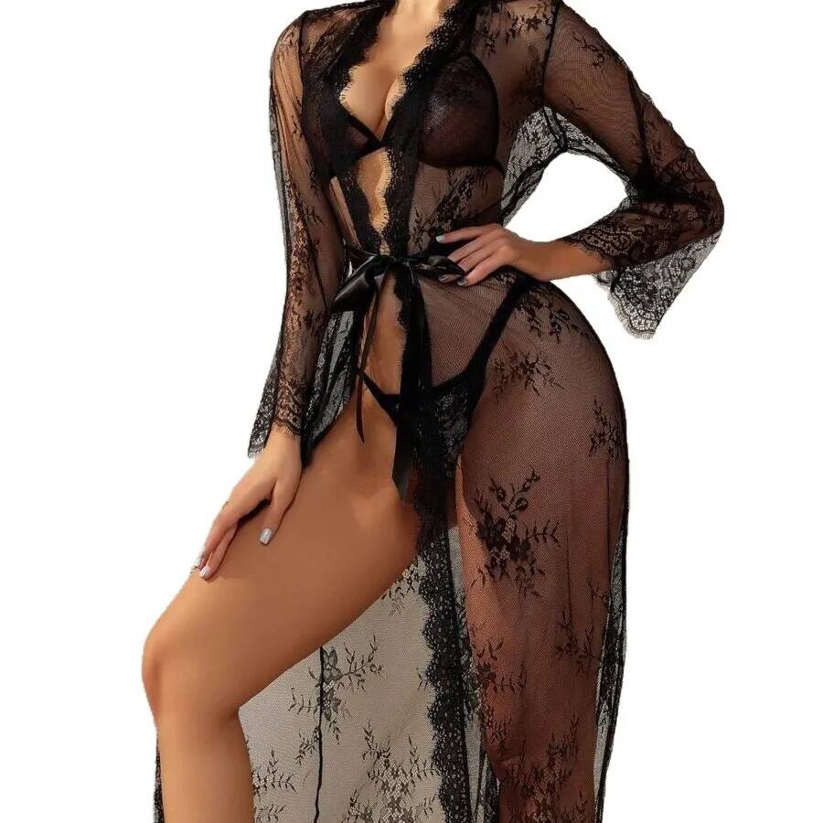 Czarna Koronkowa Przezroczysta – Kimono Sheer Floral recenzja i cena