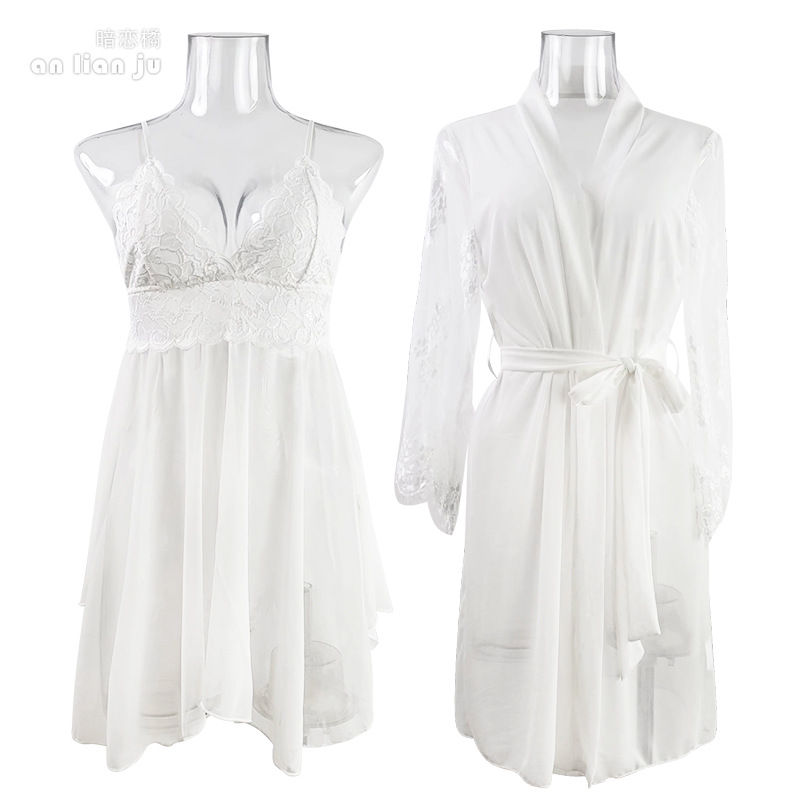 Damski biały zestaw bielizny n – Kimono Sheer Floral recenzja i cena