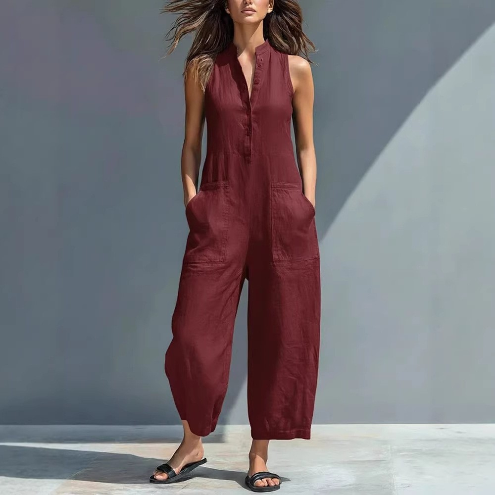 Damski kombinezon bez rękawów  – Jumpsuit Linen Relaxed recenzja i cena