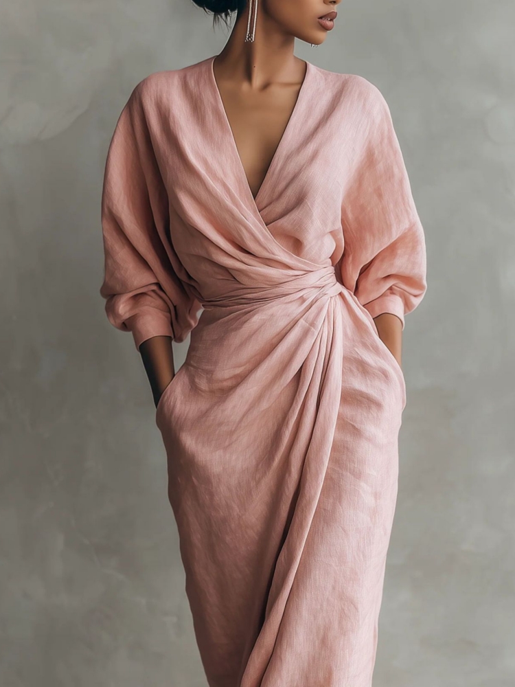 Damska lniana sukienka maxi z  – Linen Dress Wrap recenzja i cena