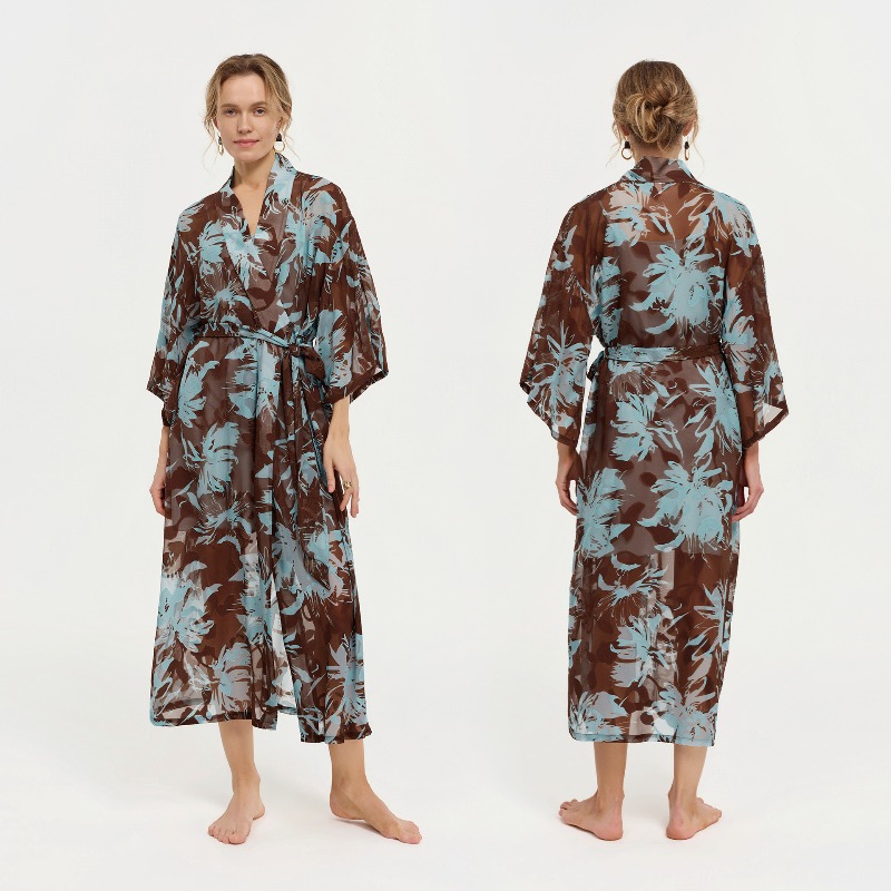 Damski czarno-biały szlafrok k – Kimono Sheer Floral recenzja i cena