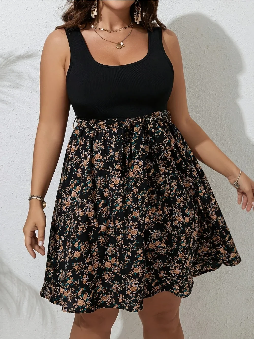 Plus Size Dress Summer Knit Fl – Romper Floral Print recenzja i cena